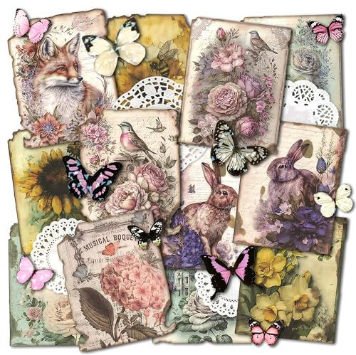 Mayplous Set Scrapbook Fiori Vintage, Carta Kraft Decorativa con Adesivi Farfalla Laser per Diario, Biglietti, Collage e Hobby Creativi (Lost)
