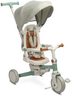 CARETERO Toyz Faro - Triciclo Evolutivo para Bebes, Draisienne Evolutiva, Bicicleta de Paseo - Triciclo Multifuncional con Cuadro Ajustable y Plegable - Verde Grafito