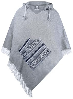 virblatt - Mens Poncho Hooded | 100% cotton | Mexican Poncho Men Baja Hoodie Winter Pancho warm Cape Cowboy Big and Tall - Padre plain grey L-XL