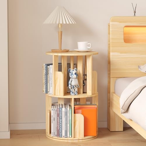YGYQZ Drehbares Bücherregal, Massivholz Drehbar Bücherregal Kinder 2 Stöckiges Standregal 360° Display Schmales Lagerregal Für Kinder & Erwachsene