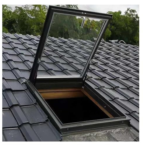 Botola Da Tetto Finestra di accesso al tetto, lucernario di uscita in alluminio resistente con vetro temperato a doppio strato, lucernario di installazione sul ponte con ventilazione manuale(60x55cm/2