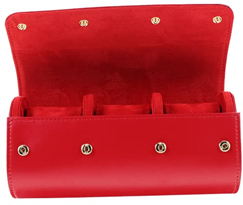 LIFKOME Estuche Para Relojes De Cuero Rojo, Caja Portátil Antirrayaduras Para 3 Relojes, Organizador De Viaje Ligero y Resistente Para Hombres y Mujeres