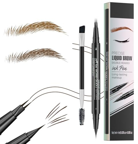 Crayon à sourcils 2 en 1 à double extrémité résistant à l'eau, crayon à sourcils Microblading avec pointe pinceau précise, peut être facilement couleur naturelle des sourcils, marron foncé