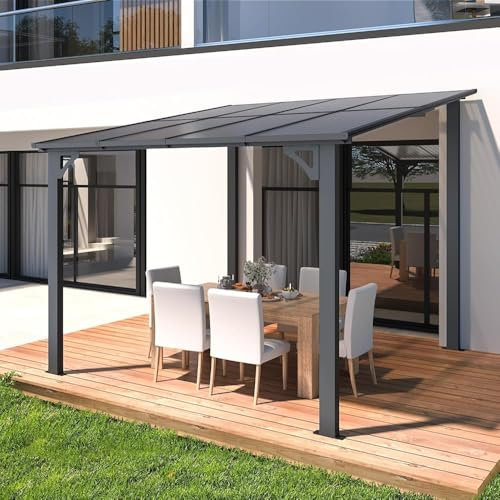 YODOLLA Pergola adossée Aluminium 3 x 3 m – Pergola Jardin Exterieur - Toit Incliné pour Ombre - Résistant aux UV & Intempéries - Noir