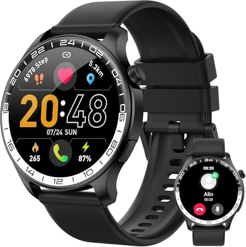 Smartwatch Herren, 1.43″ AMOLED-Display Touch Smart Watch mit Bluetooth-Anrufe, 100+ Sportmodi Fitnessuhr IP68 Wasserdicht Sportuhr, Fitness Tracker mit Herzfrequenz Schrittzähler Schlafmonitor SpO2