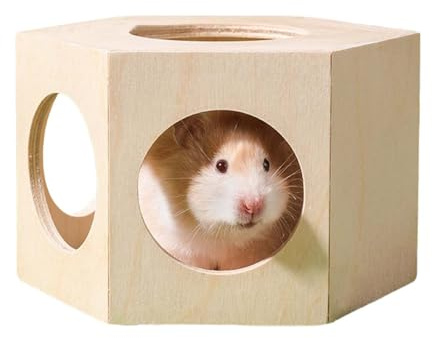 Biniveil Abri en Bois pour Hamster - Cabane pour Rongeurs,Accessoires de Cage Habitat et Labyrinthe Fournitures Décor pour Hamster Nain Gerbille Cochon d'Inde Chinchilla