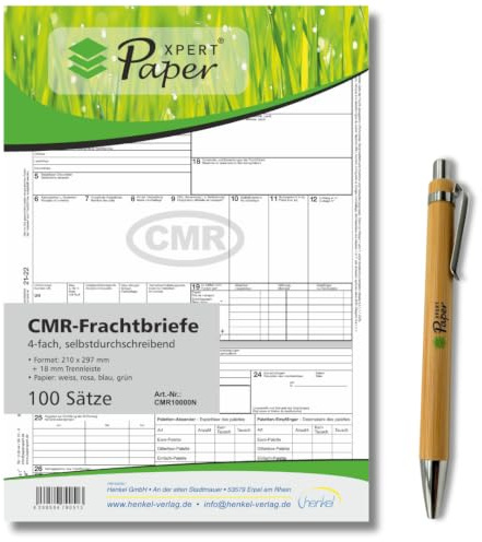 PaperXpert 100 conocimientos de embarque CMR | 4 veces autocopiable | Separador para el transporte internacional de mercancías | calidad premium | según la última norma ADR - Fabricado en Alemania