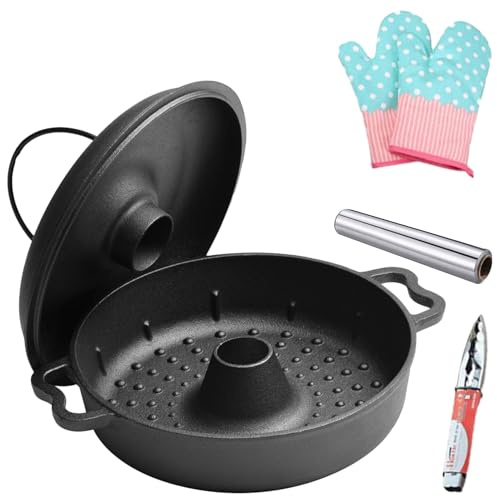 Bandeja para asados, olla de hierro para patatas dulces con pinza y guantes, olla para asados | Para barbacoa, parrilla y hornillo para verduras, patatas dulces, maíz y pinza