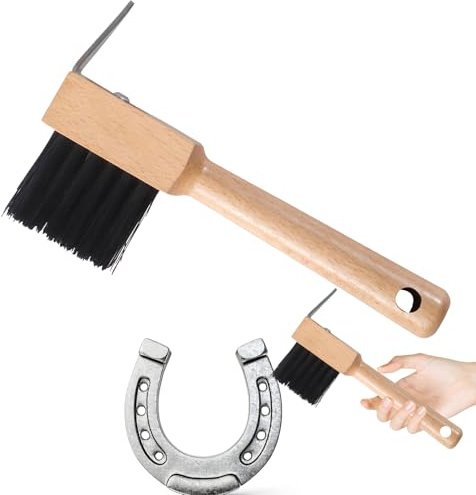 Raschietto per zoccoli con spazzola – manico in legno, stabile, raschietto e spazzola per la pulizia del cavallo, kit per la cura dei, strumento professionale e durevole