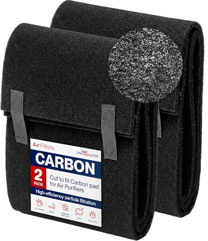 Cut to Fit Activated Carbon Filter Sheet 16x48 - Universal Air Purifier Charcoal Filter Roll for HVAC, AC, Window, Range Hood by LifeSupplyUSA (2-Pack)