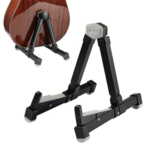 GOGHOST Guitar Stand, Aluminum Alloy Folding Guitar Stands, Portable A-Frame Stable Musical Instrument Support Holder, Universal for Acoustic Electric Guitar, Ukulele, Bass, Banjo - Black