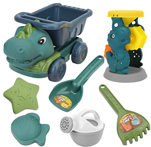 Mikinona Set Giocattoli da Spiaggia per 7 Pezzi Camion Dinosauro, Pala e Secchiello in Plastica Sicura, Leggero e Adatto per Giochi Esterni in Spiaggia e Giardino