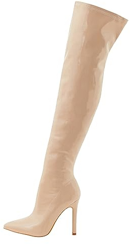Talon Haut en Cuir laqué Doux Fermeture à glissière intérieure Élastique extérieur à la Mode sur Les Bottes Pointues Genou