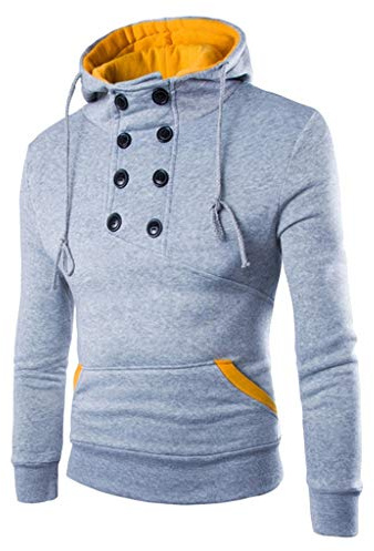 Långärmad tröja med knappslå solid herr, sweatjacka med huva vinter | Sweatshirt jacka med ståkrage herr, Colour Block Kangaroo huvtröja muddar pullover dragsko långärmad tröja sweatjacka