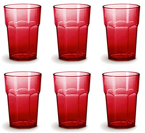 Omada Design set de 6 vasos de bar, refresco o bebida larga 42.5 cl, 12.5 cm de alto en plástico, irrompible, apilable, octogonal y apto para lavavajillas, Unglassy Line