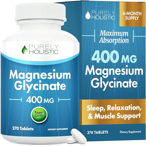 Magnesium Glycinate 400mg | 4+ Month Supply | Sleep, Relaxation & Muscle Support | High Absorption Chelated Magnesium Supplement for Women & Men | Gentle on Digestion | Vegan | 270 Tablets