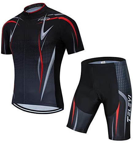 PSPORT Men's Cycling Jersey Shorts Sets Bike Clothing Suit Short Sleeve Road Bicycle Biking Clothes Black Cyclist Uniform