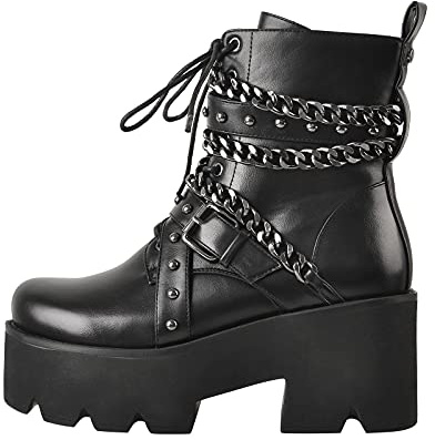 MissHeel Bottines à lacets Plateforme avec chaînes, talon bas
