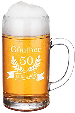 Chope à bière avec gravure au choix – Chope graduée de 1 litre pour buveurs de bière – Oktoberfest et Bavière classique – Bière blanche, bière de blé – Pour les vrais hommes – Anniversaire, Noël