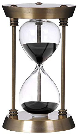 Sablier décoratif 60 minutes, cadre en métal bronze (sable noir, 16 x 10,2 x 10,2 cm)