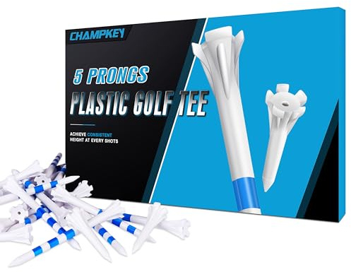 CHAMPKEY Original Plastic Golf Tees 100 Pack | 85 Driver Tees with 15 Iron/Hybrid Tees Mixed Pack | Low Friction and Resistance Golf Plastic Tees (3-1/4)