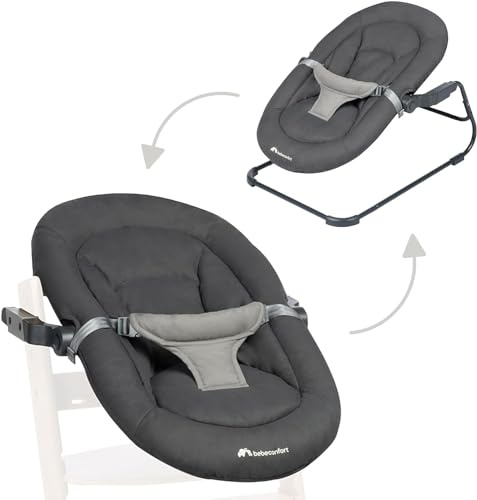 Bebeconfort Timba Baby, hamaca 2 en 1, desde 0 - 6 meses, 0 - 9 kg, set recién nacido para trona, 2 posiciones de reclinación, asiento ultraacolchado, arnés de 3 puntos, Tinted Graphite (Gris)
