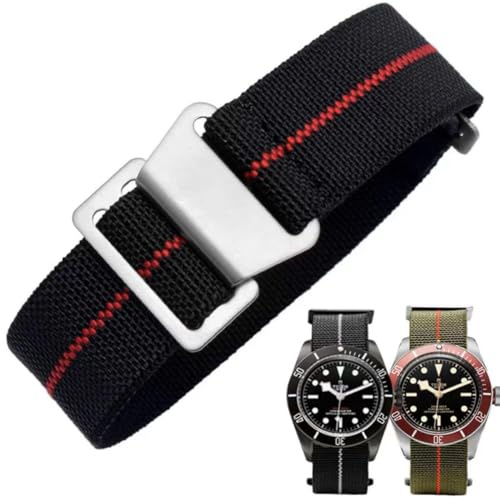 Elastiskt klockarmband i nylon, militäriskt parachute-band, ersättningsarmband av tyg, med hake, spänne i svart/silver, för män och kvinnor, 10 färger, 3 storlekar 18/20/22 mm, 20mm, Nylon, - Amber