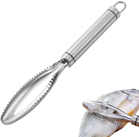 UEAVOID 1 pezzo Squama Pesce in Acciaio,Raschietto Pesce Pulizia Pesce,Squamatore Pesce con Manico Lungo,Design a Dente di Sega per Squame di Pesce più veloci e Facili Rimuovere (25 * 3,7cm)