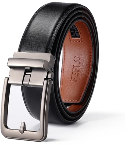 FEFLO Cintura da uomo, cintura in pelle regolabile da 35mm con cricchetto per uomo, da tagliare a misura per jeans, pantaloni, abiti, Nero 9, 41-44 Waist Adjustable