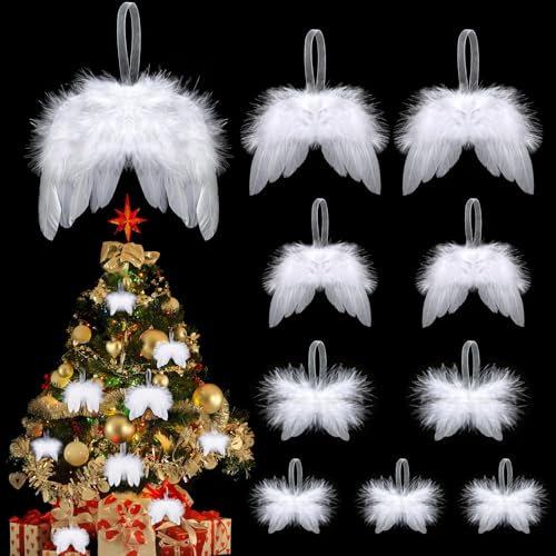 Becellen 10 Pezzi Ali d'angelo di Natale, Bianche Decorazioni Natalizie da Appendere, Pendenti Ornamenti Addobbi Natalizi per Albero la Casa Fai da te