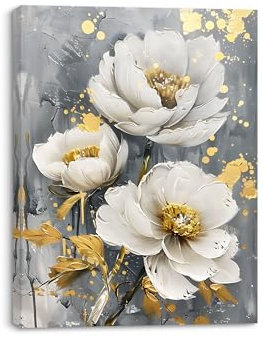 PIY PAINTING Astratto Stampa su tela di Fiori bianchi, Quadri Moderni Decorazione Murale Quadro su Tela Flore pittura su Tela Incorniciato per la decorazione della casa, Sala yoga, 1 pezzo 30x40 cm