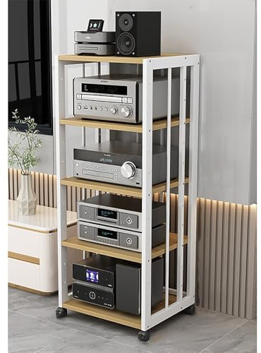Gabinete de Audio HIFI Multicapa con Estantes for Audio y Video Soporte de Exhibición de Audio Estante de Medios con Ruedas Universales para Salón Dormitorio Estudio de Grabación.(Original wood,50x40x
