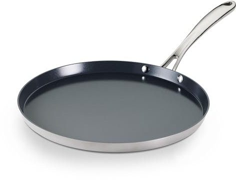Tramontina Utsava 11-Inch Tri-Ply Clad Stainless Steel Ceramic-Coated Dosa Tawa, Non Stick Tava Pan for Roti, Crepe Pan, Comales para Tortillas, Pancake Griddle, Nonstick Flat Skillet