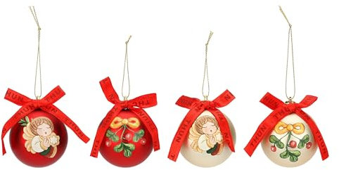 THUN Set 4 Palline in Poliestere Rosso e Oro per Albero di Natale - Versione Piccola, Collezione Decorazioni, Idea Regalo, Ø 6 cm