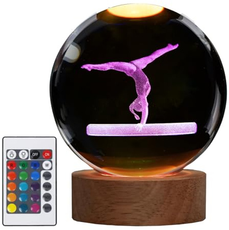 POSSHE Turnnachtlicht, Geschenke für Mädchen zum Turnen, 3D-Turnkugel (80 mm) aus Kristall mit Fernbedienung, Upgraded-Lampen mit 16 Farben für Raumdeko für Jungen und Mädchen
