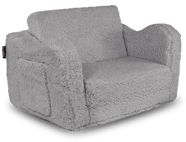 Vicco Kindersessel Grau Conni ausklappbar - 60x36x36 cm aus Polyester - Minisessel für Kinder, komfortable Lösung zum Entspannen