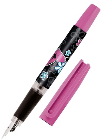 Online Pluma estilográfica con pluma de iridio M I fantástica pluma escolar – robusta y ergonómica I Bachelor Design Heart Beat pluma estilográfica para niñas y niños I Incluye cartucho de tinta azul