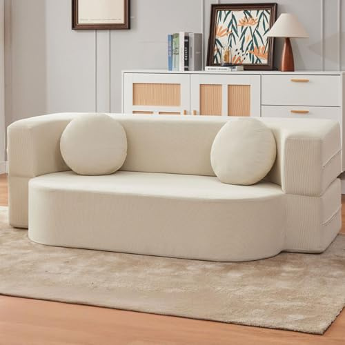 CADEHUB Sofá de compresión plegable Cama, sofá modular, tela, sofás seccionales para salón, sofás pequeños para espacios pequeños, cama durmiente del asiento de Amore White 100cm/39.3in
