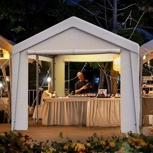 Pavillon Carport 4x8m mit 4 Seitenwänden – Winterfestes Partyzelt & Auto Unterstand mit verzinkten Stahlrohren, wasserdicht & UV-beständig, für Garten, Feier & Lager, Weiß