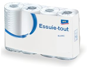 Wine And More ARO Essuie-Tout 2 Plis – 64 Feuilles par Rouleau – Pack de 32 Rouleaux – Papier Absorbant Blanc