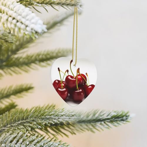 Cerises chiliennes en céramique - Ornements de Noël amusants en forme de cœur - Pendentif en porcelaine - Décoration de Noël pour sapin de Noël - Décoration de Noël à suspendre - Cadeau de fête