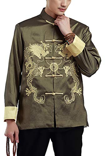 Tuta da Uomo Cinese Tang - Tradizionale Tuta da Completo di Kung Fu, Giacca a Maniche Lunghe, Costume Tradizionale della Cina, Ricamo Doppio Drago