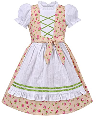 Sunny Fashion Girls Beige German Dirndl Oktoberfest Floral Bavarian Party Dress Size 7