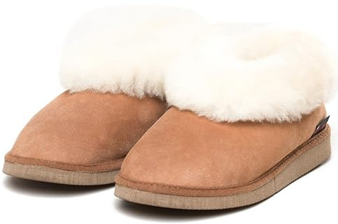 kitz-pichler Zapatillas de casa de piel de cordero Gisi para hombre y mujer | Zapatillas de piel de cordero auténtica – Suela de goma para interior y exterior | Pide una talla más grande, marrón, 44