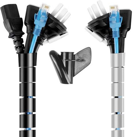 Lectorias 2×2m Kabelkanal Flexibel, Kabelmanagement, Kabelschlauch Selbstschließend, Kabelschutz, Spiralschlauch Zuschneidbar, Kabelspirale für TV, Durchmesser 22mm/28mm mit 1 Drahtführungsclip