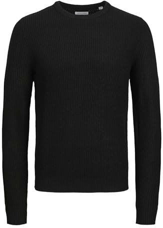 JACK & JONES Jersey de Punto Jjelewis para Hombre con Cuello Redondo, Negro, S