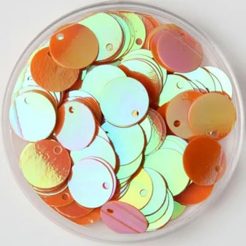 Neue flache, runde, lose Pailletten aus PVC, Pailletten, Nähen, Basteln, DIY-Zubehör für Kleidungsstücke – AB Orange – 20 mm, 10 g, 90 Stück