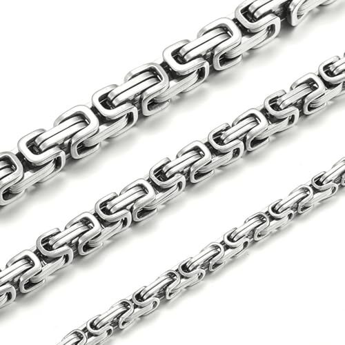 HSWYFCJY Cadena de Hombre, Cadena de Plata de Acero Inoxidable de 8mm, 61cm, Clásica, Bizantina, Unisex