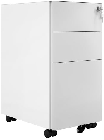 DWVO 3 Drawer Lockable Filing Cabinet Mobile Steel White Grey 30x45x61cm