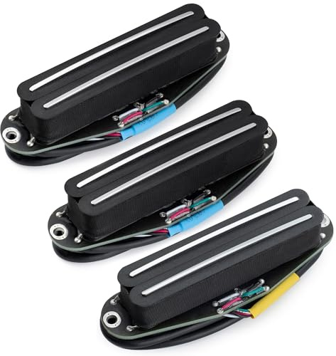 Musiclily Pro ST-DPHC Céramique Set Micros Humbucker Format Simple Bobinage Super Distortion pour Guitare électrique Style Strat, Corps Noir Rail Chrome
